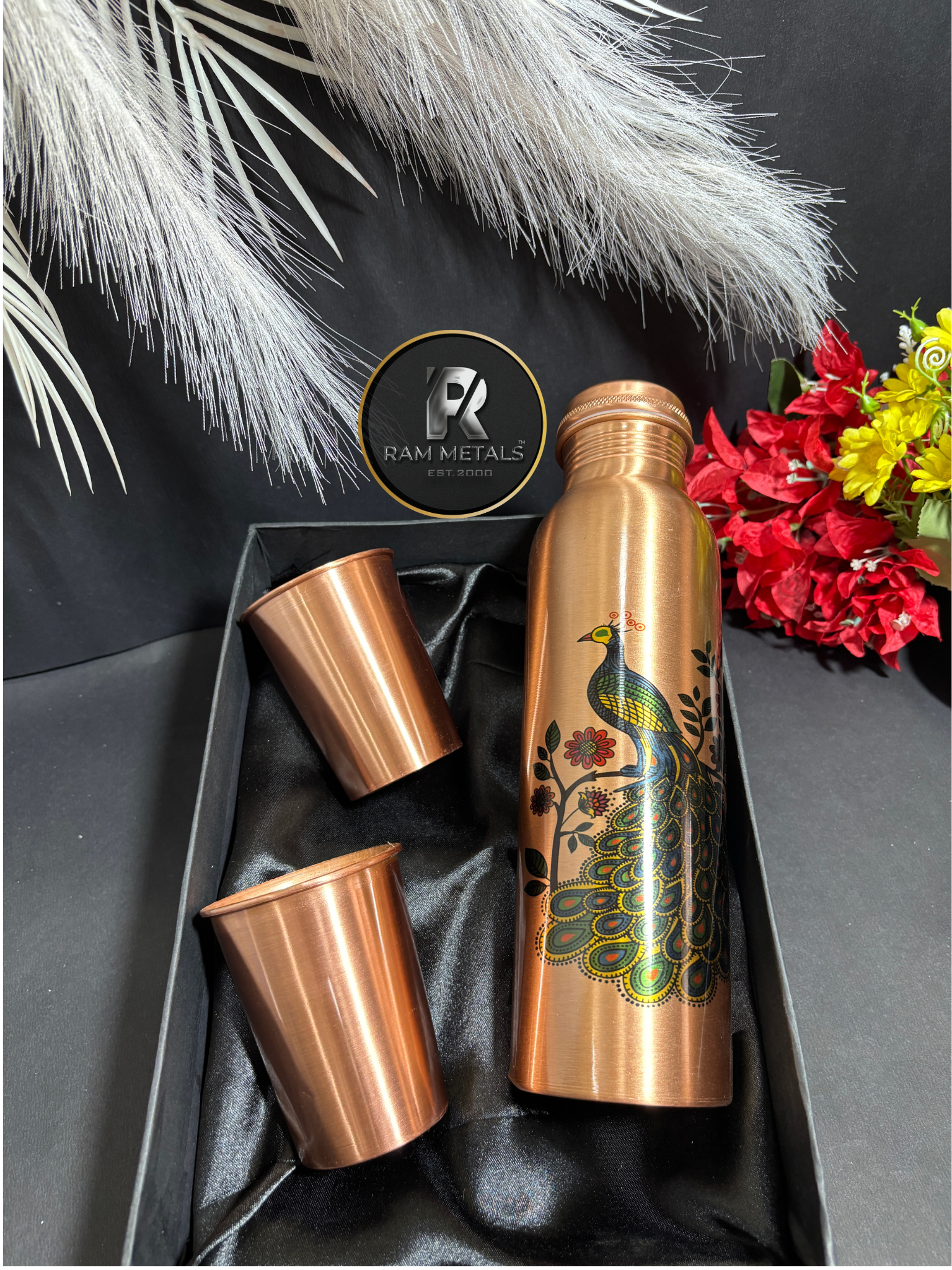Peacock Copper Bottle Gift Set Manufacturer Supplier Wholesaler Exporter India
